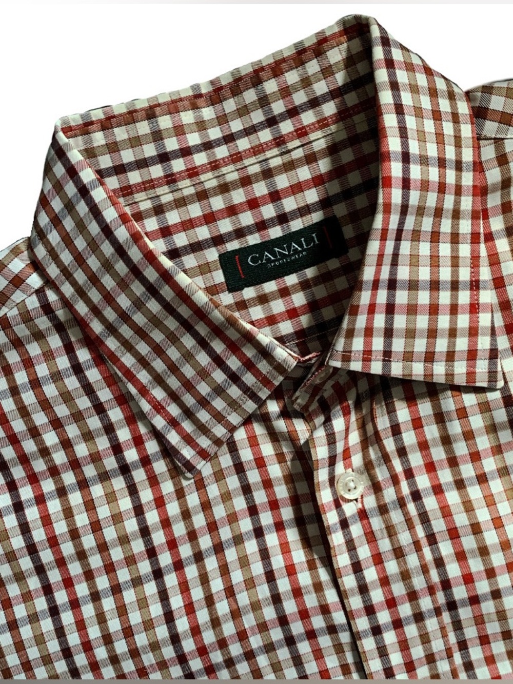 Canali Sportswear Microcheck Long Sleeve Shirt Size Large